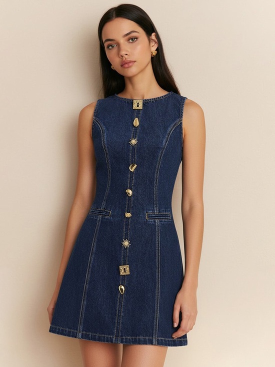 Commense Dresses & Skirts - Metal Detail Denim Sleeveless Mini Dress NWT